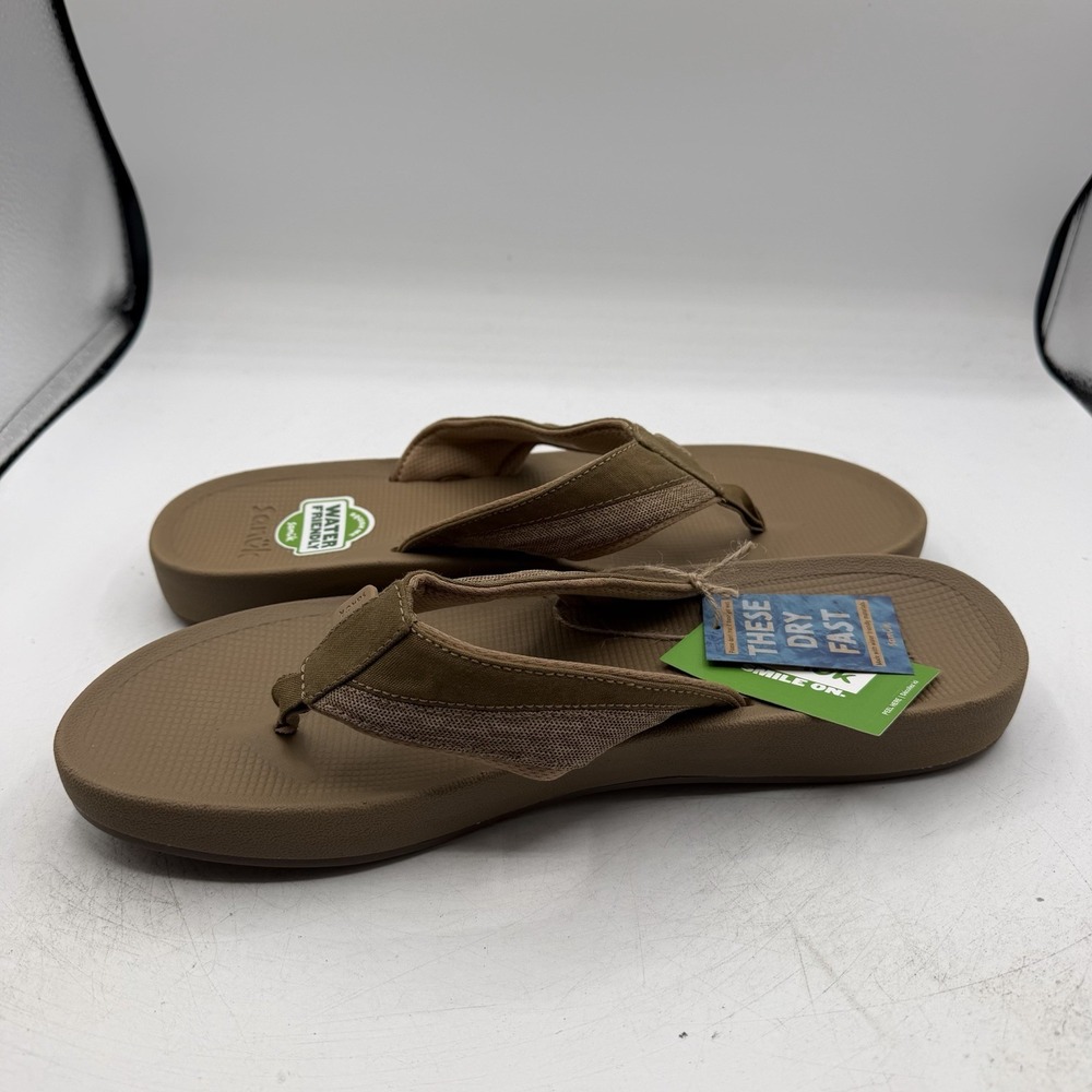 Sanuk Cosmic Seas Mesh Flip Flops Mens Sz 13 Tan Brown Thong Sandals 1152872 NWT - Picture 3 of 11